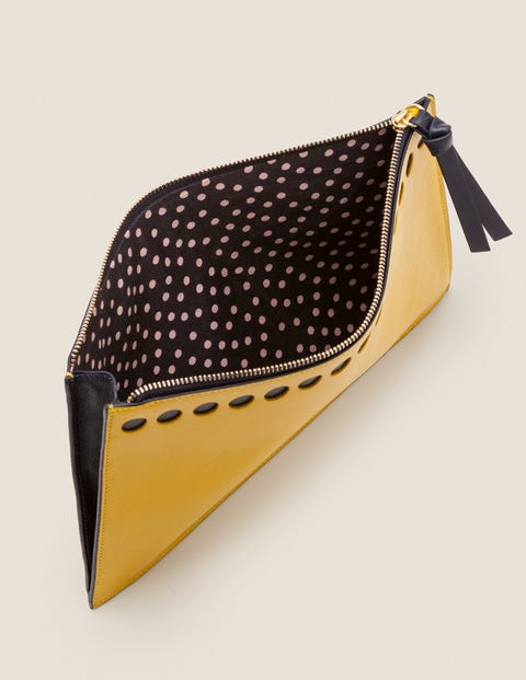 Large Leather Keepsake Pouch - Saffron/Navy Large Leather Keepsake Pouch - Saffron/Navy