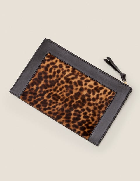 Large Leather Keepsake Pouch - Tan Leopard/Black Large Leather Keepsake Pouch - Tan Leopard/Black
