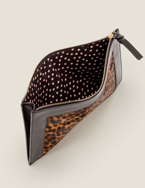 Large Leather Keepsake Pouch - Tan Leopard/Black Large Leather Keepsake Pouch - Tan Leopard/Black