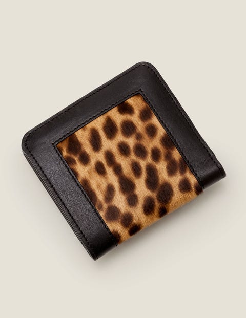 Leather Mini Zip Purse - Tan Leopard/Black Leather Mini Zip Purse - Tan Leopard/Black