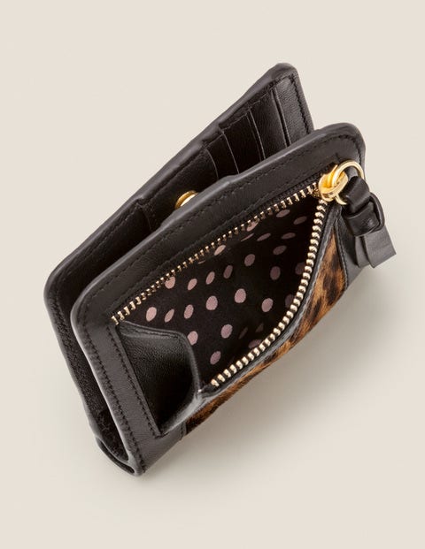 Leather Mini Zip Purse - Tan Leopard/Black Leather Mini Zip Purse - Tan Leopard/Black