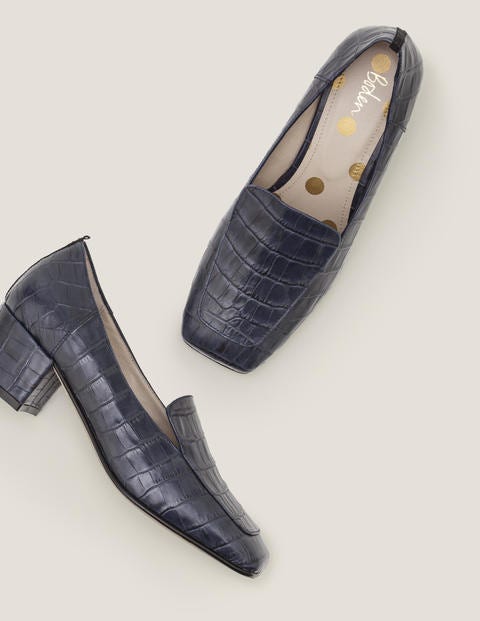 Carina Heeled Loafers - Navy Croc Carina Heeled Loafers - Navy Croc