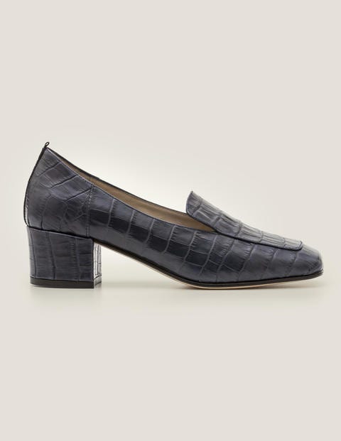 Carina Heeled Loafers - Navy Croc Carina Heeled Loafers - Navy Croc