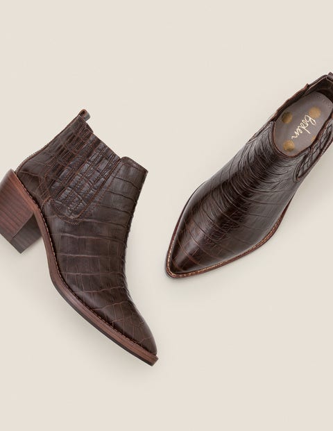 brown crocodile ankle boots