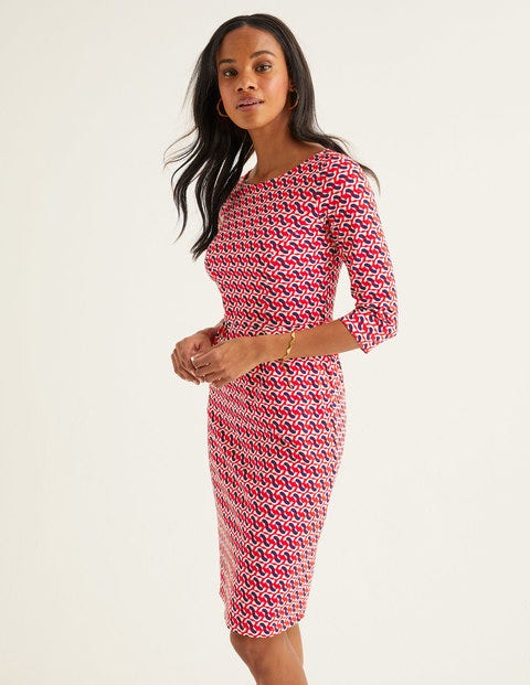 Penny Jersey Dress - Post Box Red, Dove Geo Penny Jersey Dress - Post Box Red, Dove Geo