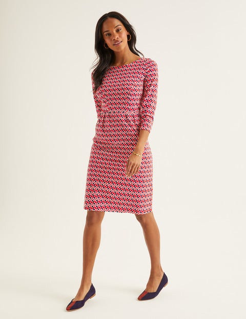 Penny Jersey Dress - Post Box Red, Dove Geo Penny Jersey Dress - Post Box Red, Dove Geo