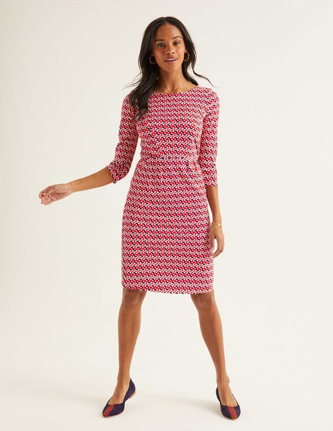 Penny Jersey Dress - Post Box Red, Dove Geo Penny Jersey Dress - Post Box Red, Dove Geo