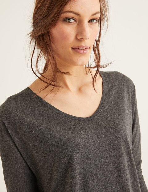Superweiches T-Shirt Mit Abgerundetem V-Ausschnitt - Anthrazit Meliert Superweiches T-Shirt Mit Abgerundetem V-Ausschnitt - Anthrazit Meliert