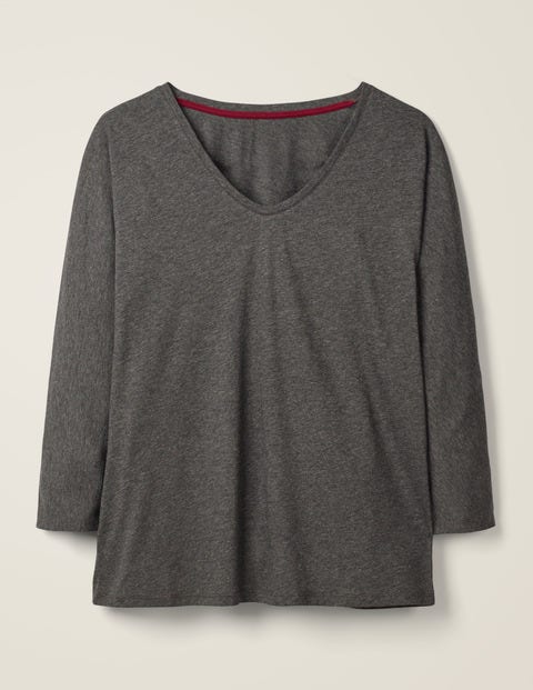 Superweiches T-Shirt Mit Abgerundetem V-Ausschnitt - Anthrazit Meliert Superweiches T-Shirt Mit Abgerundetem V-Ausschnitt - Anthrazit Meliert
