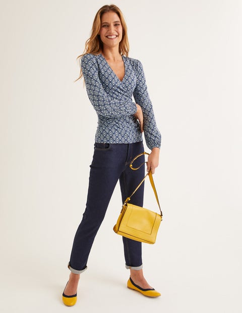 Elodie Jersey Wrap Top - Heritage Blue, Ornate Tile Elodie Jersey Wrap Top - Heritage Blue, Ornate Tile