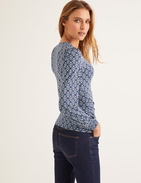 Elodie Jersey Wrap Top - Heritage Blue, Ornate Tile Elodie Jersey Wrap Top - Heritage Blue, Ornate Tile