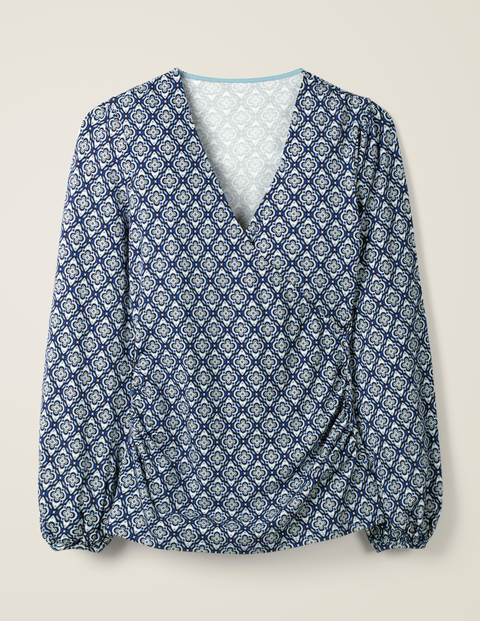 Elodie Jersey Wrap Top - Heritage Blue, Ornate Tile Elodie Jersey Wrap Top - Heritage Blue, Ornate Tile
