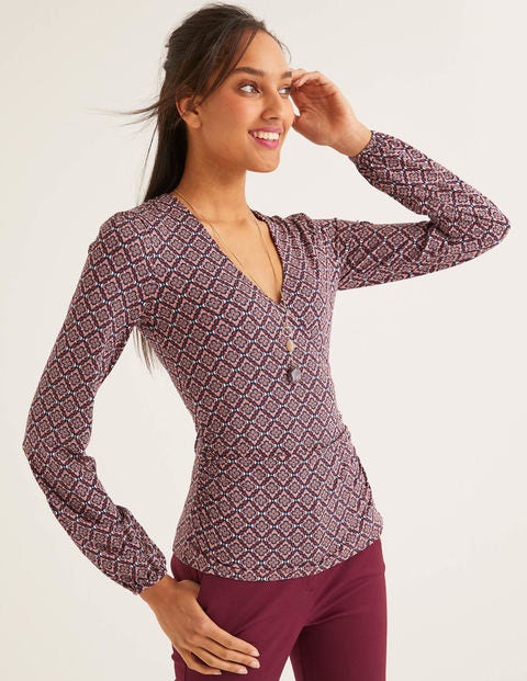 Elodie Jersey Wrap Top - Conker, Ornate Tile Elodie Jersey Wrap Top - Conker, Ornate Tile