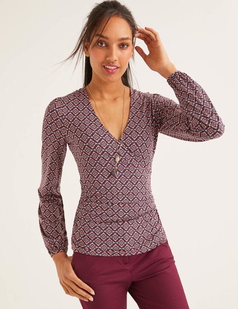 Elodie Jersey Wrap Top - Conker, Ornate Tile Elodie Jersey Wrap Top - Conker, Ornate Tile