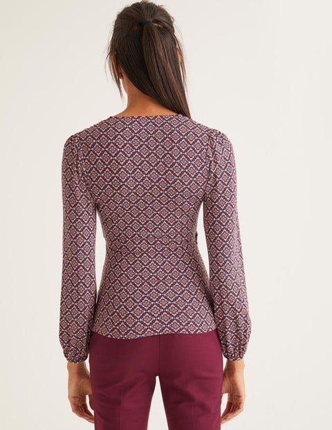 Elodie Jersey Wrap Top - Conker, Ornate Tile Elodie Jersey Wrap Top - Conker, Ornate Tile