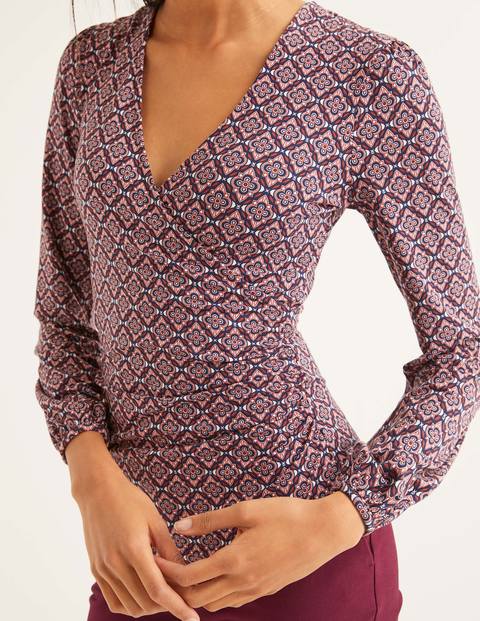 Elodie Jersey Wrap Top - Conker, Ornate Tile Elodie Jersey Wrap Top - Conker, Ornate Tile