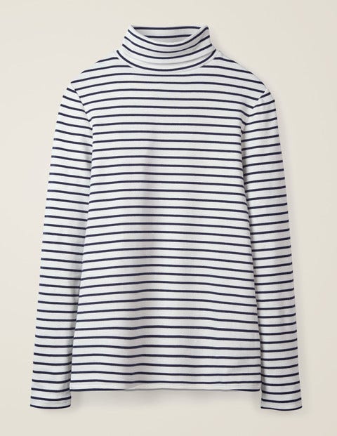 Essential Roll Neck Tee - Ivory/Navy Essential Roll Neck Tee - Ivory/Navy
