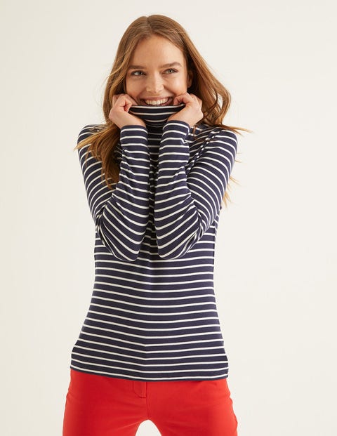 Essential Roll Neck Tee - Navy/Ivory Essential Roll Neck Tee - Navy/Ivory