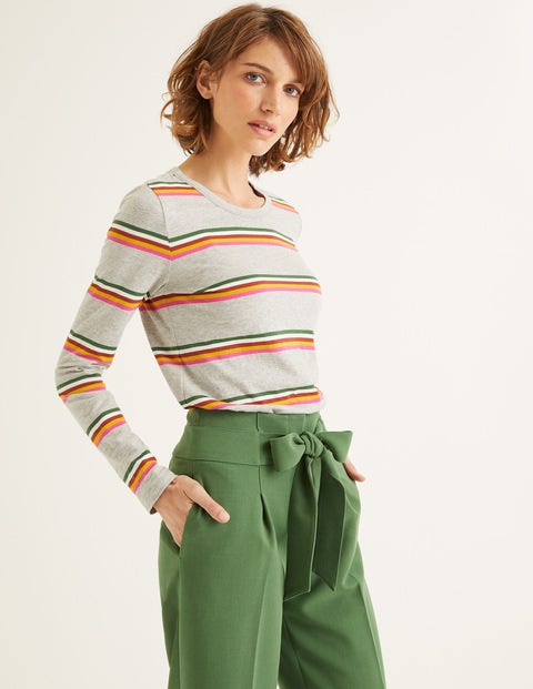 Crew Neck Breton - Grey Marl, Saffron Stripe Crew Neck Breton - Grey Marl, Saffron Stripe