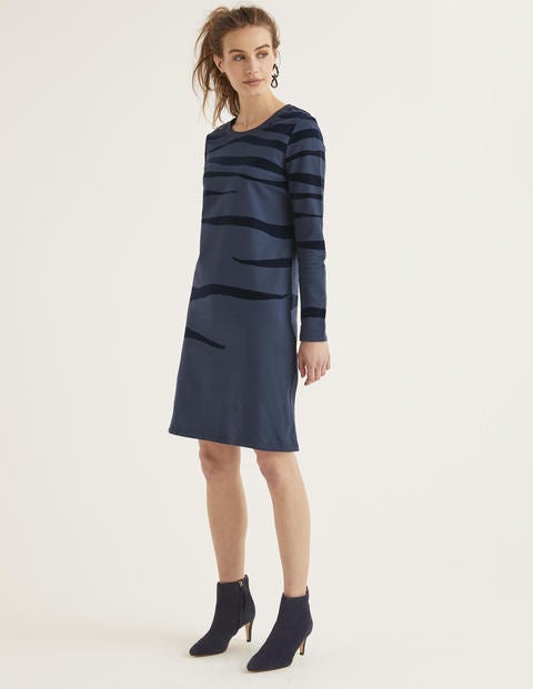 Sweatshirt Dress - Navy Flocked Zebra Sweatshirt Dress - Navy Flocked Zebra