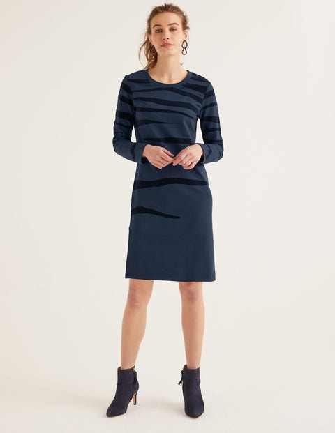 Sweatshirt Dress - Navy Flocked Zebra Sweatshirt Dress - Navy Flocked Zebra