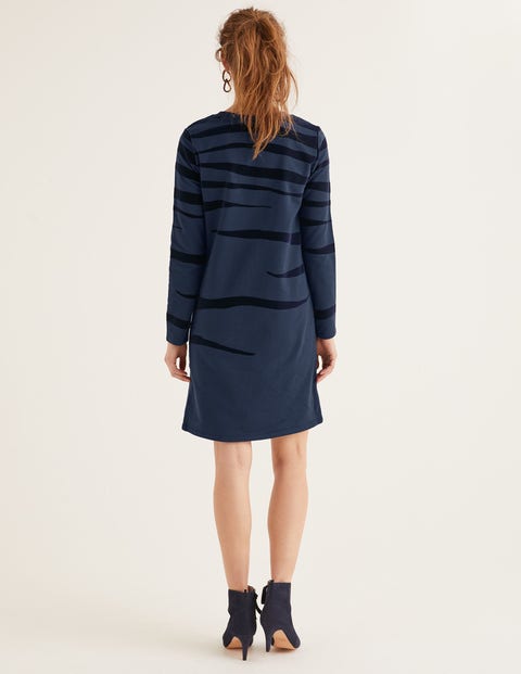 Sweatshirt Dress - Navy Flocked Zebra Sweatshirt Dress - Navy Flocked Zebra