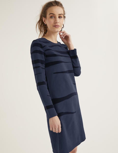 Sweatshirt Dress - Navy Flocked Zebra Sweatshirt Dress - Navy Flocked Zebra