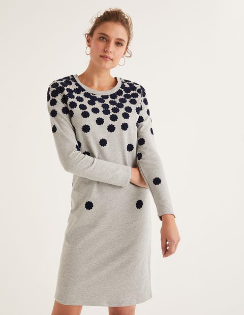 Sweatshirt Dress - Grey Scattered Floral Flock Sweatshirt Dress - Grey Scattered Floral Flock
