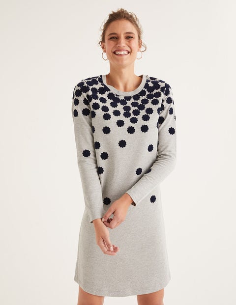 Sweatshirt Dress - Grey Scattered Floral Flock Sweatshirt Dress - Grey Scattered Floral Flock