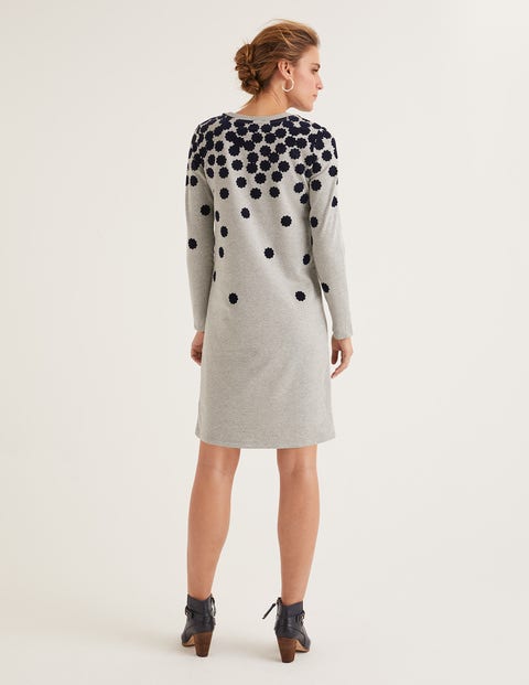 Sweatshirt Dress - Grey Scattered Floral Flock Sweatshirt Dress - Grey Scattered Floral Flock