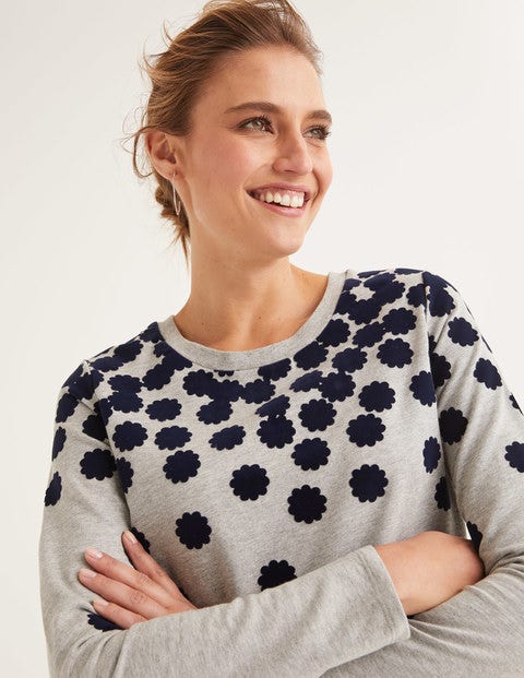 Sweatshirt Dress - Grey Scattered Floral Flock Sweatshirt Dress - Grey Scattered Floral Flock