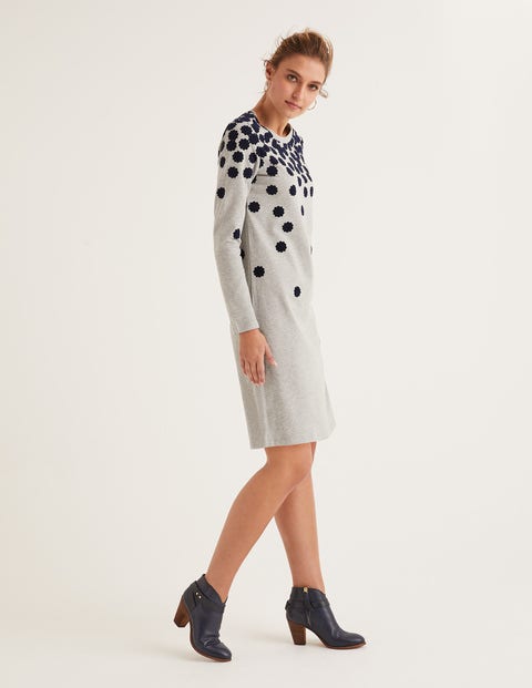 Sweatshirt Dress - Grey Scattered Floral Flock Sweatshirt Dress - Grey Scattered Floral Flock
