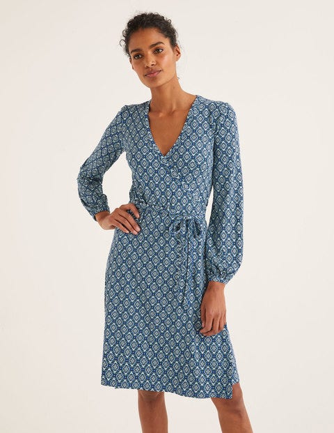 Elodie Jersey Wrap Dress - Heritage Blue, Ornate Tile Elodie Jersey Wrap Dress - Heritage Blue, Ornate Tile