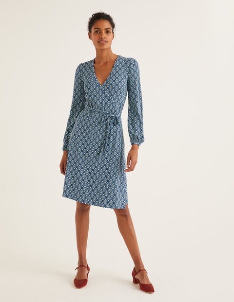 Elodie Jersey Wrap Dress - Heritage Blue, Ornate Tile Elodie Jersey Wrap Dress - Heritage Blue, Ornate Tile