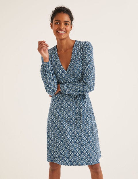 Elodie Jersey Wrap Dress - Heritage Blue, Ornate Tile Elodie Jersey Wrap Dress - Heritage Blue, Ornate Tile