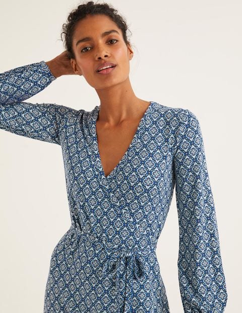Elodie Jersey Wrap Dress - Heritage Blue, Ornate Tile Elodie Jersey Wrap Dress - Heritage Blue, Ornate Tile