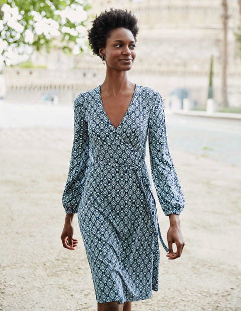 Elodie Jersey Wrap Dress - Heritage Blue, Ornate Tile Elodie Jersey Wrap Dress - Heritage Blue, Ornate Tile