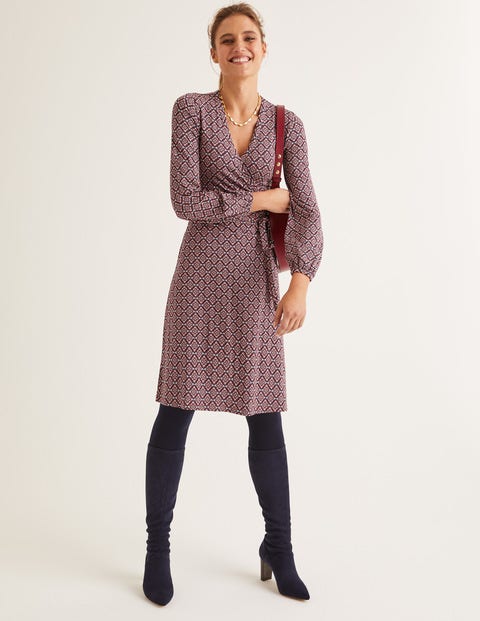 Elodie Jersey Wrap Dress - Conker, Ornate Tile Elodie Jersey Wrap Dress - Conker, Ornate Tile