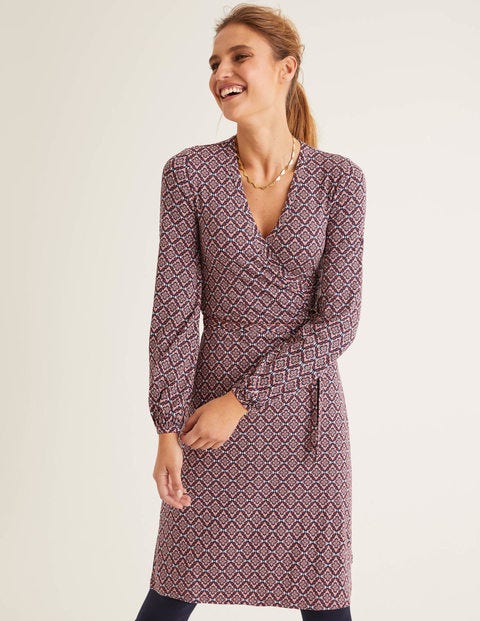 Elodie Jersey Wrap Dress - Conker, Ornate Tile Elodie Jersey Wrap Dress - Conker, Ornate Tile