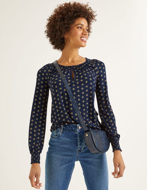 Vicky Jersey Top - Navy and Saffron, Block Stamp Vicky Jersey Top - Navy and Saffron, Block Stamp
