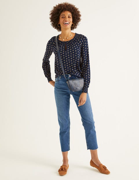 Vicky Jersey Top - Navy and Saffron, Block Stamp Vicky Jersey Top - Navy and Saffron, Block Stamp