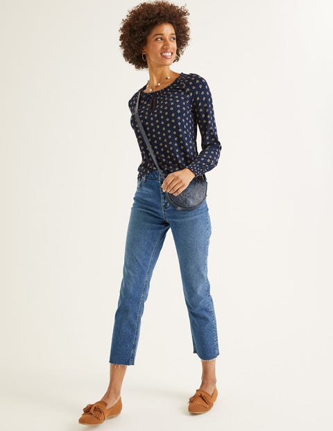 Vicky Jersey Top - Navy and Saffron, Block Stamp Vicky Jersey Top - Navy and Saffron, Block Stamp