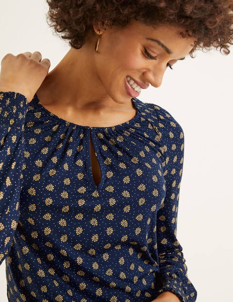 Vicky Jersey Top - Navy and Saffron, Block Stamp Vicky Jersey Top - Navy and Saffron, Block Stamp