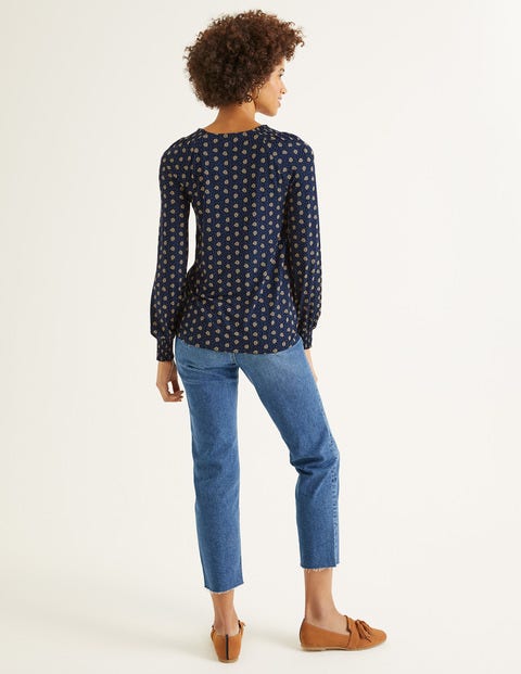Vicky Jersey Top - Navy and Saffron, Block Stamp Vicky Jersey Top - Navy and Saffron, Block Stamp