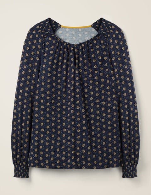 Vicky Jersey Top - Navy and Saffron, Block Stamp Vicky Jersey Top - Navy and Saffron, Block Stamp