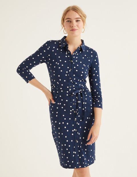 Tara Jersey Shirt Dress - Navy, Brand Dot Tara Jersey Shirt Dress - Navy, Brand Dot