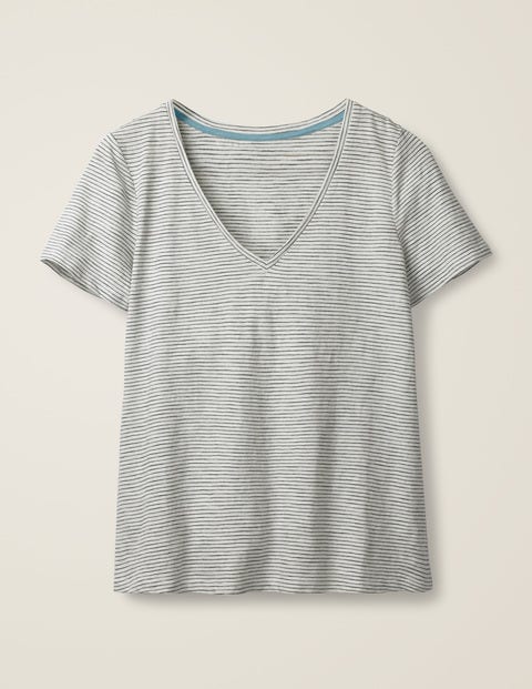The Cotton V-neck Tee - Ivory/Navy The Cotton V-neck Tee - Ivory/Navy