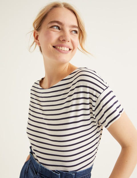 Supersoft Slash Neck Tee - Ivory/Navy Supersoft Slash Neck Tee - Ivory/Navy