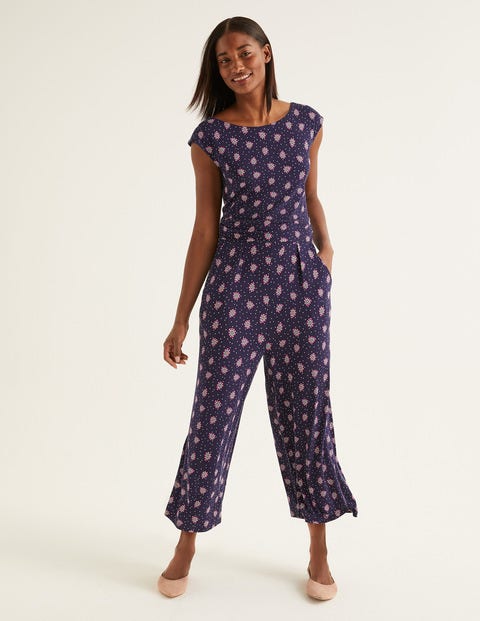 Luna Jersey Jumpsuit - French Navy, Block Stamp Luna Jersey Jumpsuit - French Navy, Block Stamp