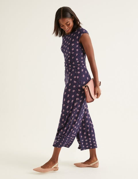 Luna Jersey Jumpsuit - French Navy, Block Stamp Luna Jersey Jumpsuit - French Navy, Block Stamp